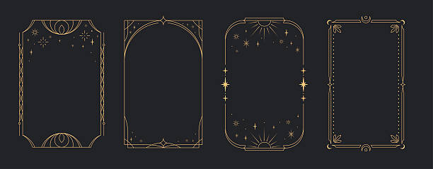 ilustrații de stoc cu set elegant de rame art deco aurii. ilustrație vectorială - spiritualitate