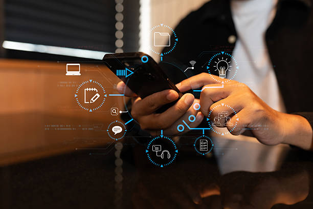 istock Digital transformation technology strategy, Person using laptop, tablet and smartphone with of things. transformation of ideas and the adoption. 2226563488