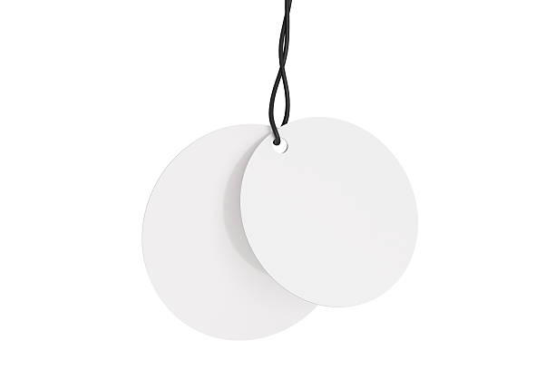 istock 3D blank circle cardboard paper hang tags, price tags or cloth labels mockup with string isolated on background. Tag realistic template for presents branding, shopping label, wedding tag, gift tag 2226564673