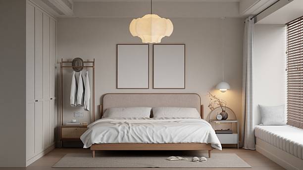 istock Modern Minimalist Bedroom Interior Frame Poster Mockup – 3D Rendering 2226570444