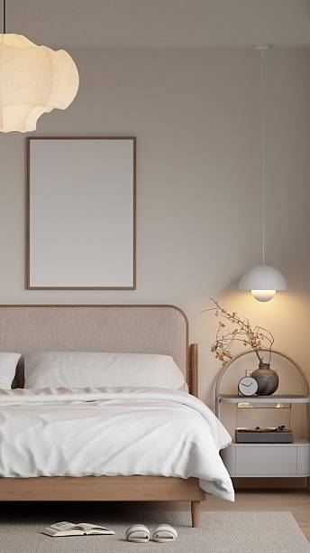istock Modern Minimalist Bedroom Interior Frame Poster Mockup – 3D Rendering 2226570461