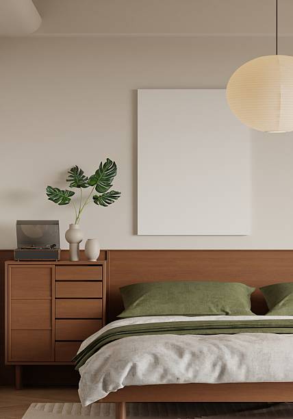 istock Modern Minimalist Bedroom Interior Frame Poster Mockup – 3D Rendering 2226570495