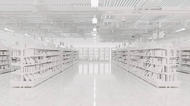 istock 3D Rendering. Store interior supermarket with shelf shelves. 2226576132