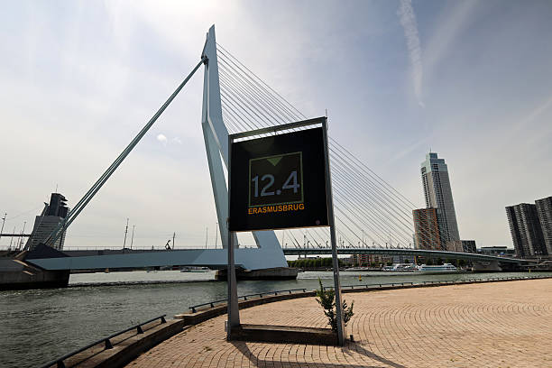 Erasmusbrug bridge with nickname The Swan between north and south Rotterdam over Nieuwe Maas river