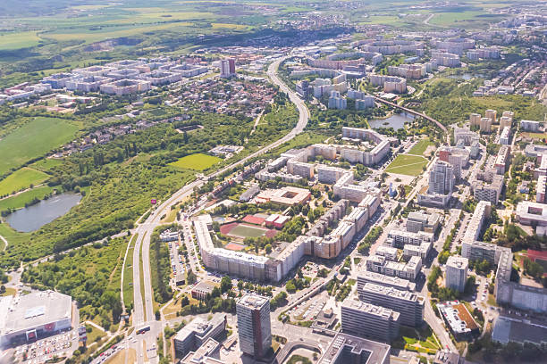 istock Prague modern buildings viewed from an airplane 2226590254