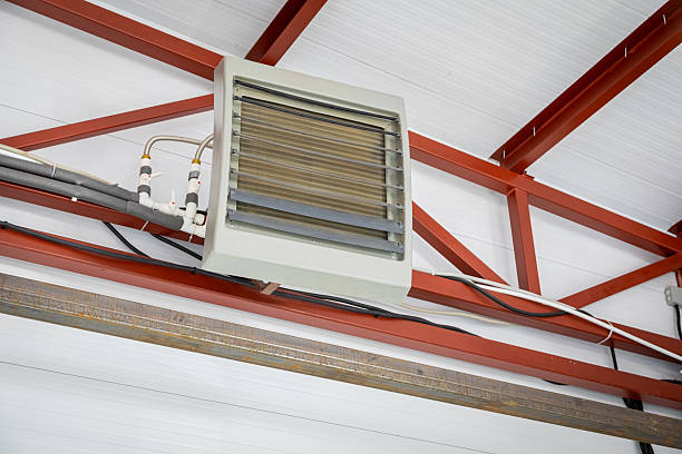 Powerful industrial heater warming a large factory or warehouse, ensuring comfortable working conditions