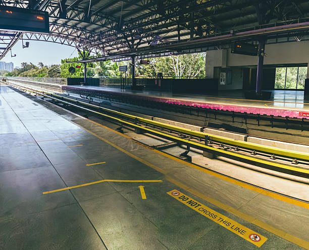 istock Empty metro station platform in Bengaluru, India.  Clean lines and natural light highlight the platform's modern design. 2226594643