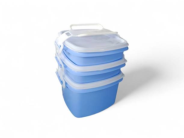 istock Stack of Blue Square Food Storage Containers with White Lids and Handle 2226596965
