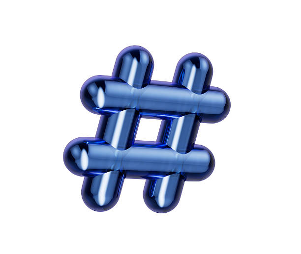 3D Metallic hashtag icon with a blue chrome finish, symbolizing social trends. 3D Illustration.