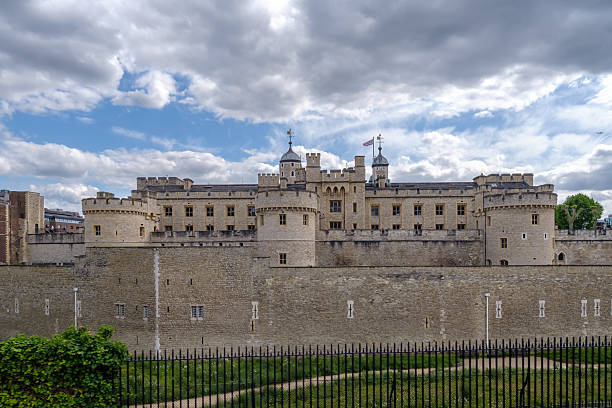 London, UK - May 25, 2025 : View of the famous Tower of London in black and white