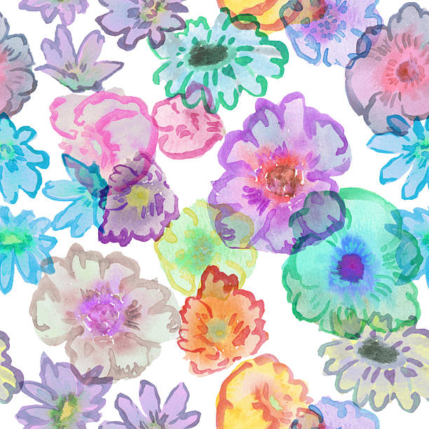 istock Seamless floral pattern with large watercolor multi-colored flowers on a white background. Floral Print for fabric, wallpaper 2226617417