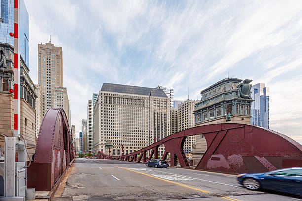 Sidewalk of Lake Shore Drive Bridge lower deck, Chicago, Illinois.