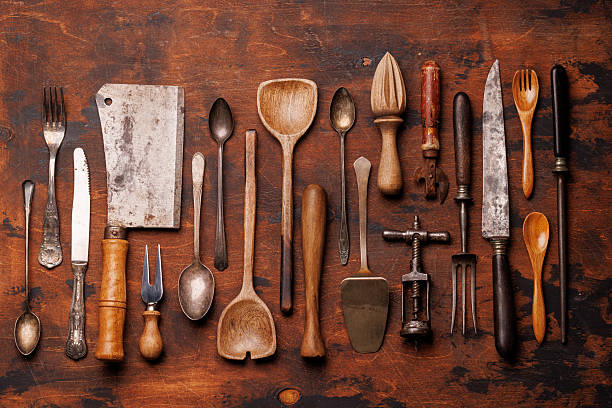 istock A collection of various retro kitchen and cooking utensils displayed on a table 2226618453