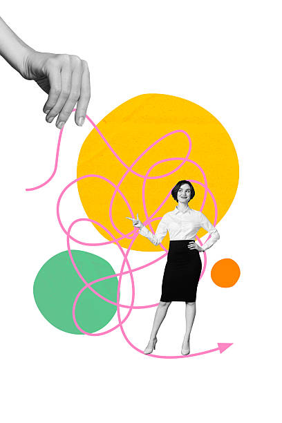 istock Collage of funny person navigating tangled lines symbolizing confusion challenge complexity business mental struggle 2226621544