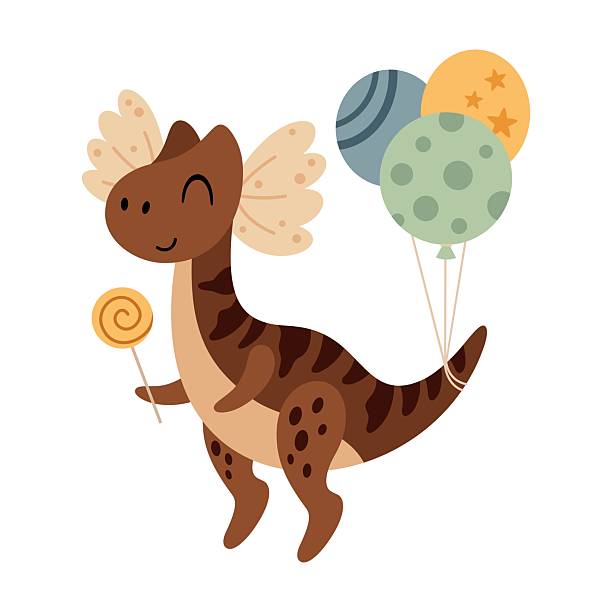 istock Birthday dinosaur with balloon. Cute cartoon festive character. Vector illustration. 2226622639