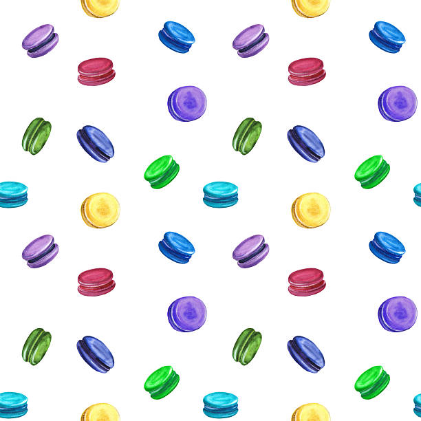 istock seamless pattern with macarons, colorful cookies, watercolor illustration 2226627399