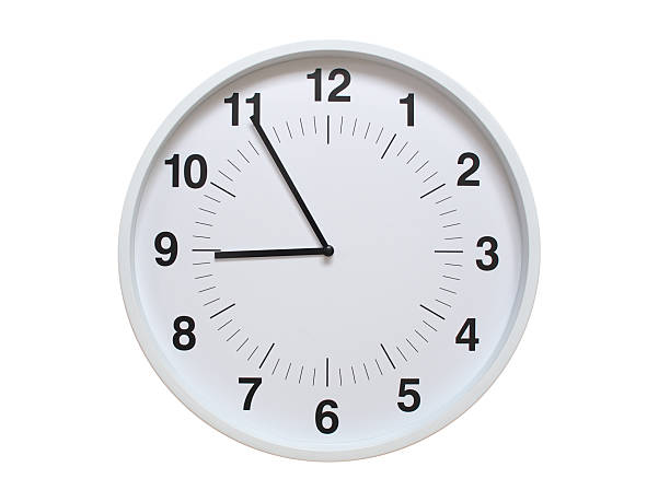 istock Simple white analog wall clock showing exactly 08:55 or 20:55. suitable for concepts like deadline, start or end of time. Isolated on a clean white background. 2226628287