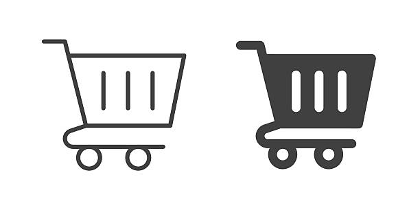 ilustraciones, imágenes clip art, dibujos animados e iconos de stock de carrito de compras línea delgada e icono sólido de glifo. trazo editable y píxel perfecto aislado sobre fondo transparente - carrito de la compra