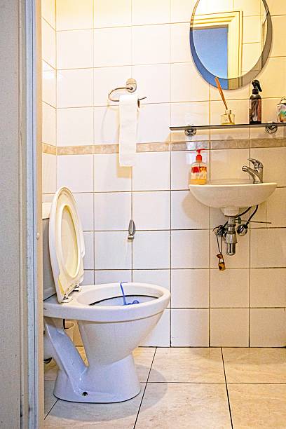 istock toilet room with light on, modern interior 2226637826