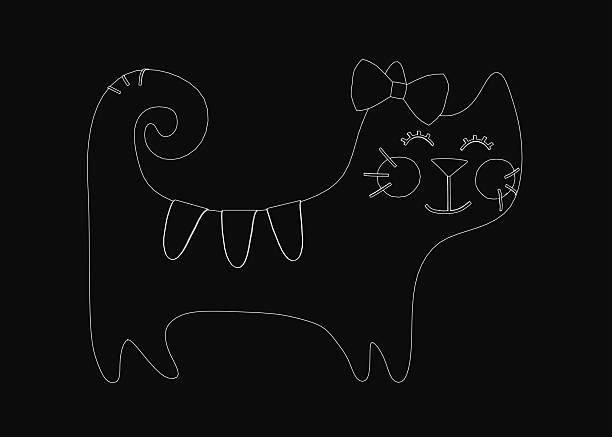istock A black and white contour drawing of a cat wearing a delicate bow on its head, set against a dark background. The minimalist design highlights clean lines and elegant simplicity. 2226638100