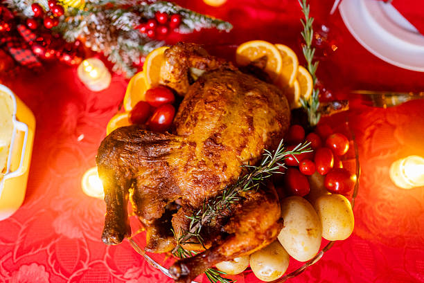 Close-up of a turkey chicken during Christmas dinner