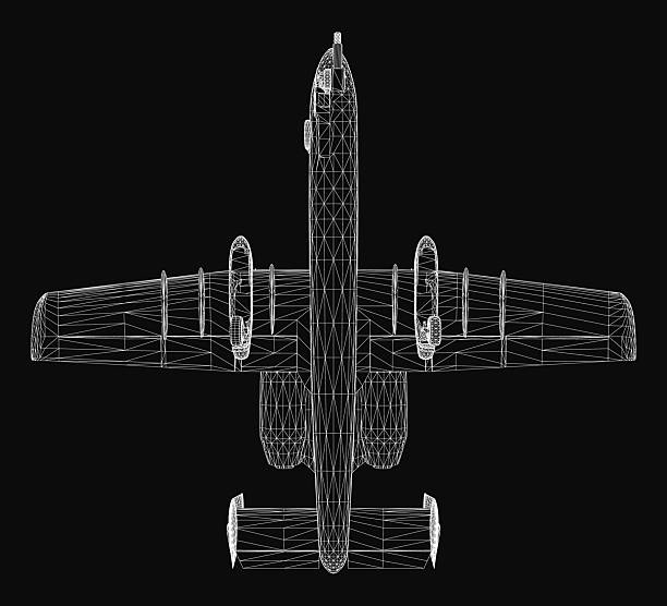 istock A 3D wireframe model of a combat aircraft on a black background, showcasing detailed wingspan and tail structure. The realistic rendering highlights the plane's iconic design. 2226647666