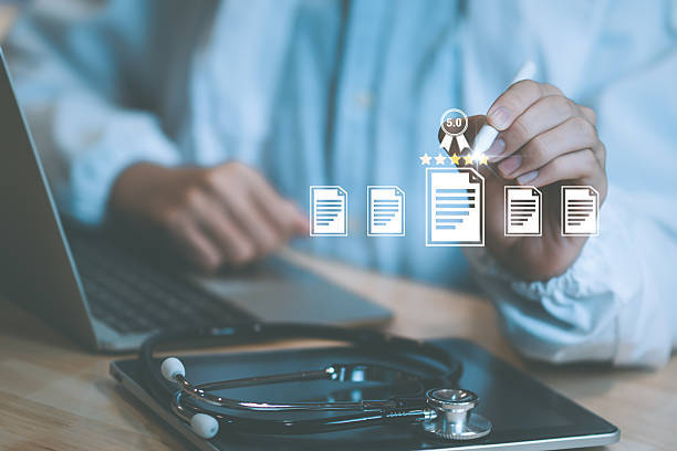 istock Doctor work report with digital healthcare with AI technology,system analysis network connection hologram virtual screen interface,online medical examination analysis report,banner panoramic header. 2226659355