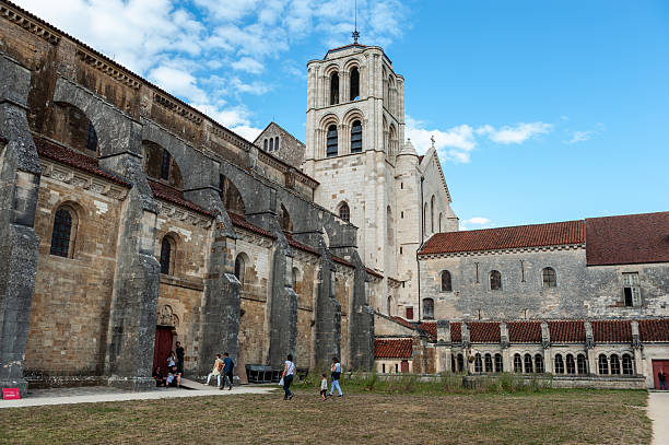 Vezelay, France - August 22, 2021. Exterior scene showing a detail of the historic monastery of Vezelay.