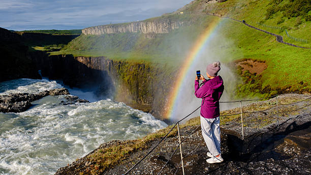 istock Captivating view of Gullfoss waterfall with a rainbow in Icelands stunning landscape 2226672441