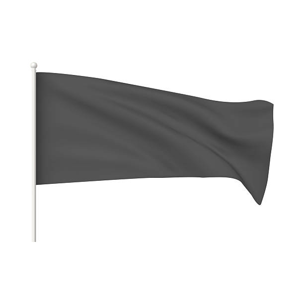 istock Black waving flag on flagpole, pennants hanging on stand, realistic fabric horizontal canvas banner vector 3d mockup 2226675449