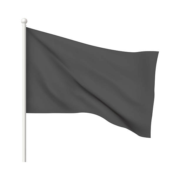 istock Black waving flag template, vector 3d mockup of clean fabric horizontal canvas for promotion design, flag on flagpole 2226675467