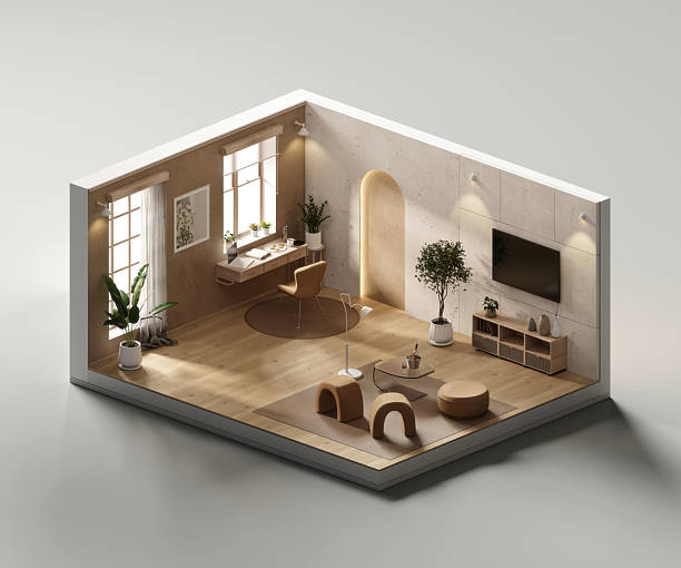 istock Isometric view living room muji style open inside interior architecture 3d rendering 2226676683