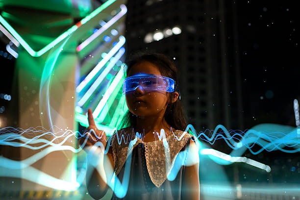 istock A little girl under a glowing overpass uses glowing glasses to click on a virtual screen 2226680914