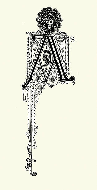 istock Ornate capital letter A, Peacock, Ancient Warrior Deisgn, 19th Century Vintage illustration, 1880s 2226684312