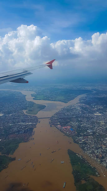 Aerial view of Ho Chi Minh City in Vietnam as a plane lands