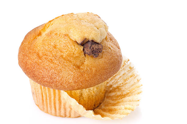 Muffin with chocolate isolated on white background horizontal shot