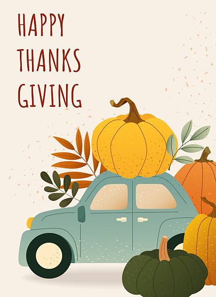 istock Cozy fall greeting card with retro car, pumpkins and autumn leaves. Warm textured background. Autumn harvest season scene. Great for Thanksgiving banner, poster, design or printable card 2226692531