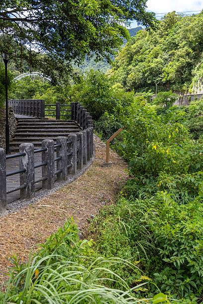 istock Scenic park with stone steps and lush greenery 2226696641