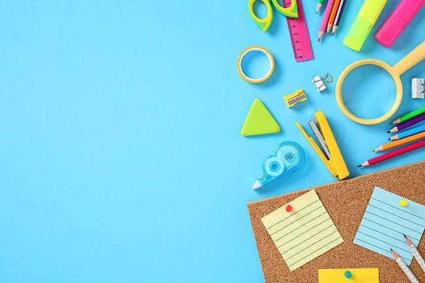 istock Flat lay school stationery on a blue background. Back to school concept. 2226698821
