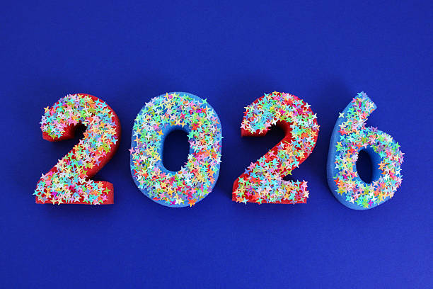 istock Year 2026, colorful stars over sponge numbers 2226712235