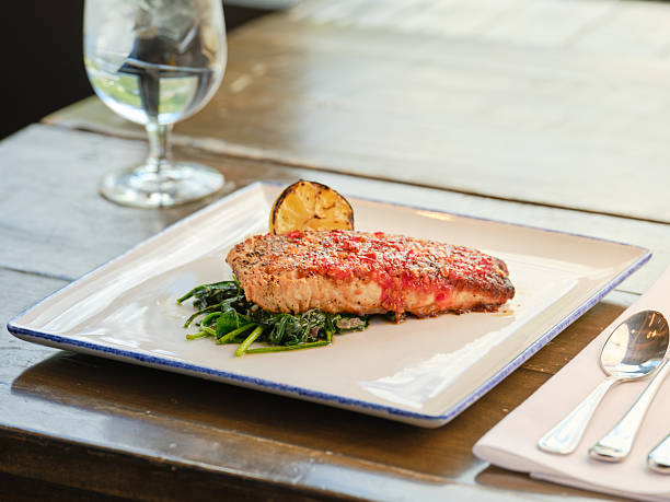 Baked Salmon Plated on a Table