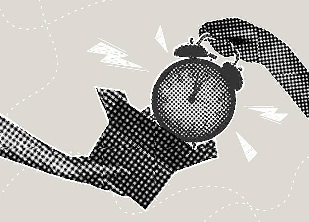 istock Trendy halftone collage. Watches from a box. Concept of delivering time, Time is gone, wasted time 2226716052