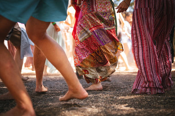 Low section of people dancing at a street carnival party