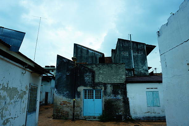 a glimpse of the skyline in the old town of Malacca, in a bold color, on a cloudy morning. Malaysia