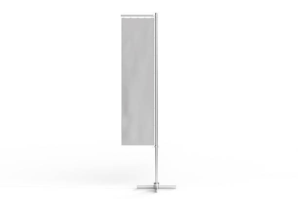 istock 3D Flying Feather Flag Banner Stand Mockup isolated on background. Blank template waving flags on flagpoles for branding, promotion, marketing, advertising, banners, exhibition, event or announcement 2226726519