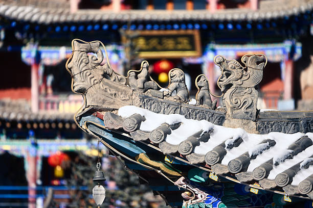 Ancient Architectural Eaves After Snowfall, Displaying Traditional Chinese Artistry and Craftsmanship