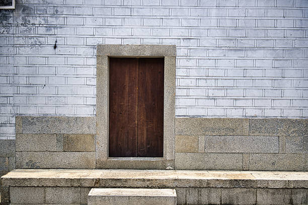 A Rustic Wooden Door Set Against a Brick Wall