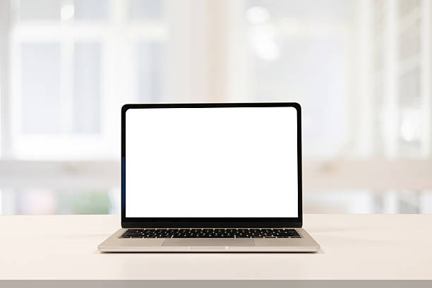 istock close up isolated on blank white screen display of laptop computer on table inside office room for add content of design banner , website or template or online shopping e-commerce concept 2226731885