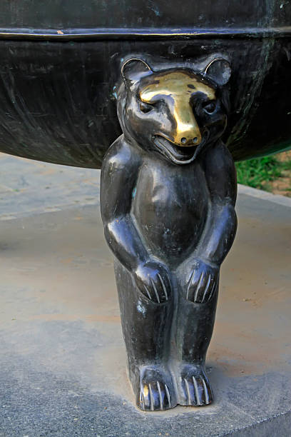 ancient Chinese traditional bronze beast sculpture, closeup of photo