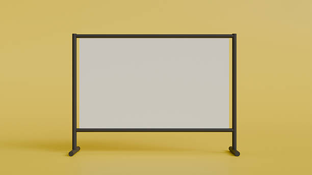 istock Blank white banner in frame on yellow background as mockup for advertising, template, background, 3d visualization, wallpaper 2226741279
